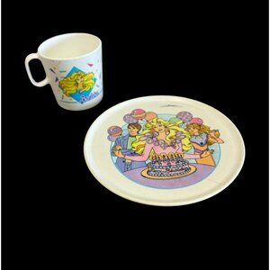 Vintage 80s Barbie Doll Tea Party Cup & Plate Plastic Chilton Kids Toy Gift